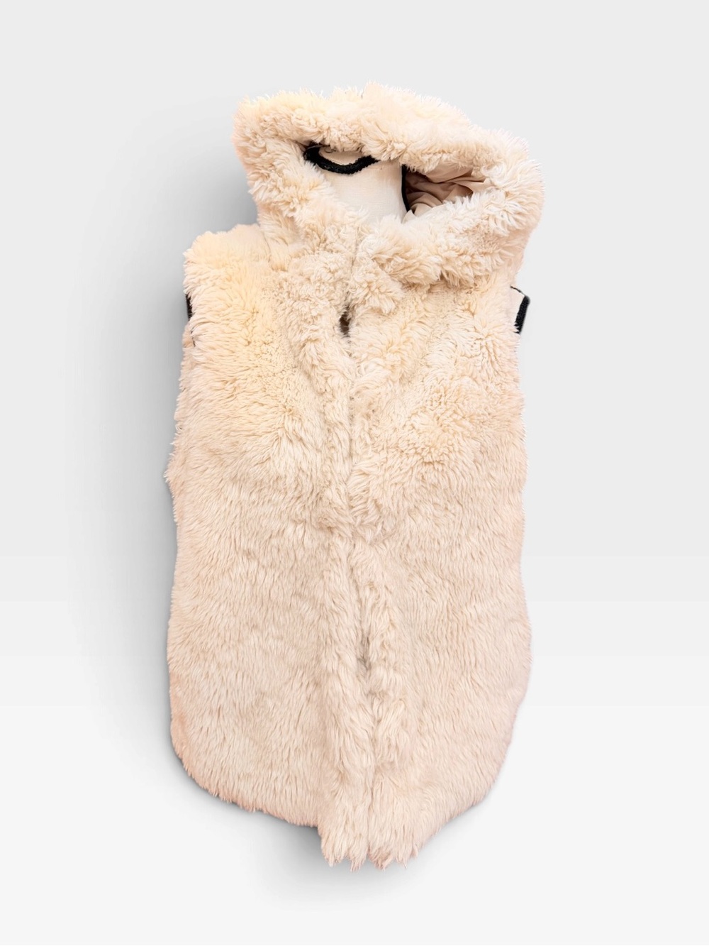 Sweaty Betty ivory faux fur hooded vest